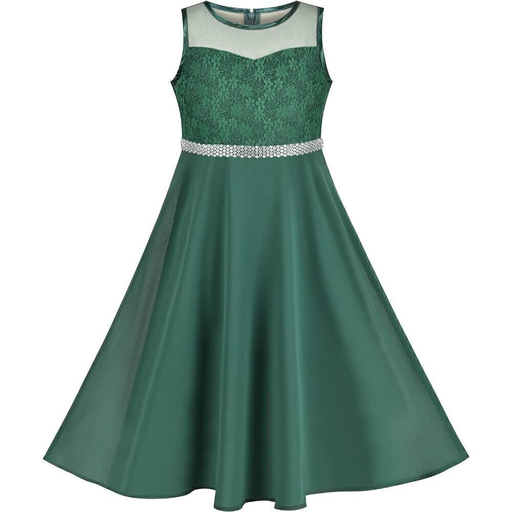 Girls Dress Rhinestone Chiffon Bridesmaid  Dance Ball Maxi Gown